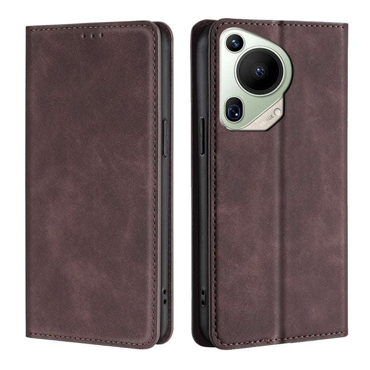 Dark brown leather magnetic phone case, cutouts for camera and side buttons