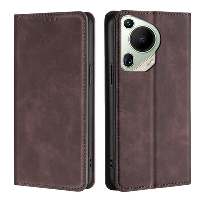 Dark brown leather magnetic phone case, cutouts for camera and side buttons