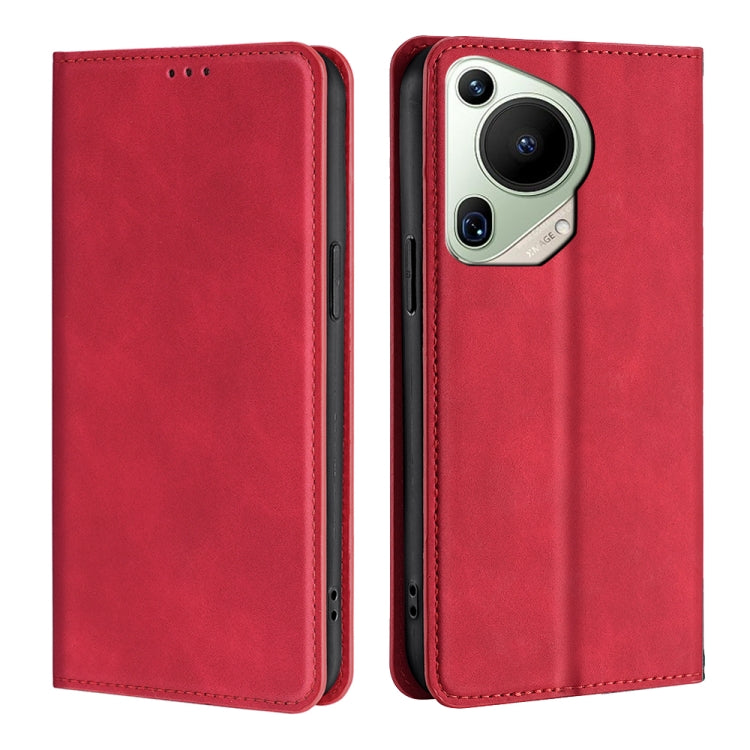 Red leather magnetic phone case, cutouts for camera and side buttons