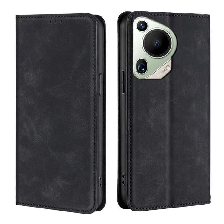 Black leather magnetic phone case, cutouts for camera and side buttons