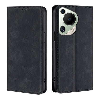 Black leather magnetic phone case, cutouts for camera and side buttons
