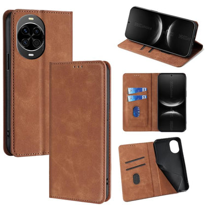 Light brown magnetic leather folio phone case with card slots and kickstand view