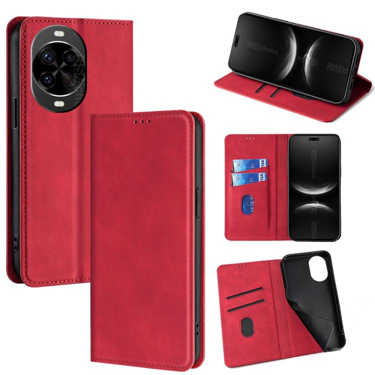 Magnetic leather folio phone case, red, camera cutout with card holder.