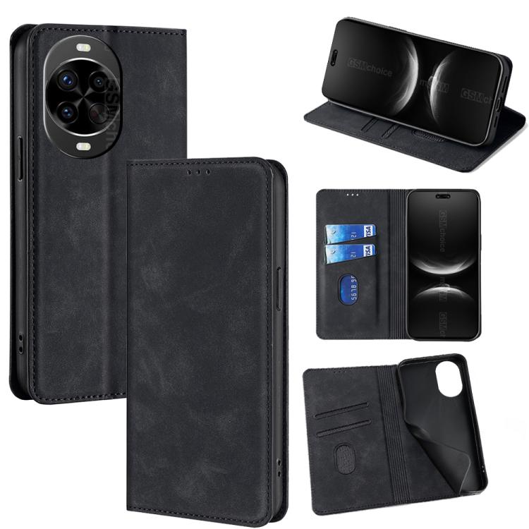Magnetic leather folio phone case, black, camera cutout with card holder.
