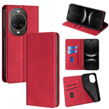 Magnetic leather phone case folio wallet, red, card slots and kickstand.