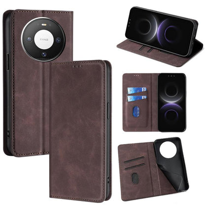 Dark brown wallet-style magnetic leather phone case with card slots
