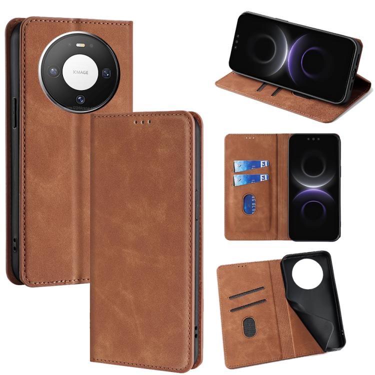 Light brown wallet-style magnetic leather phone case with card slots