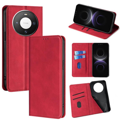 Red wallet-style magnetic leather phone case with card slots