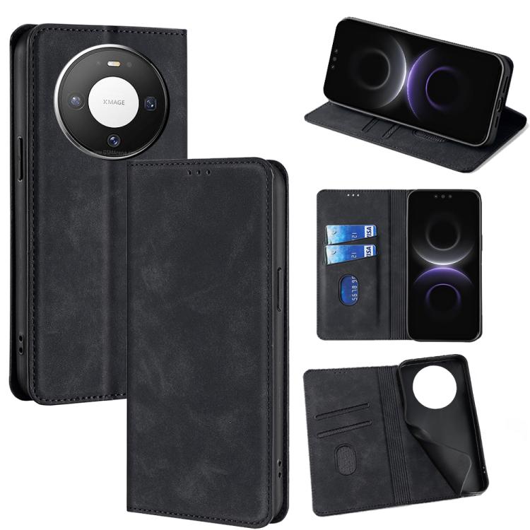 Black wallet-style magnetic leather phone case with card slots