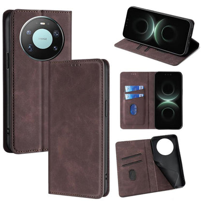 Dark brown magnetic leather phone folio case with card slots and stand