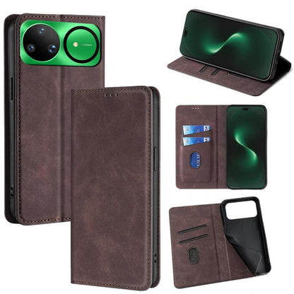 Dark brown leather magnetic folio phone case with card slots and stand