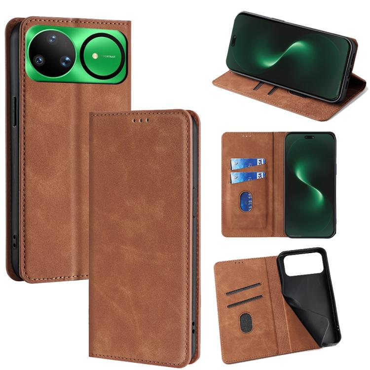 Light brown leather magnetic folio phone case with card slots and stand