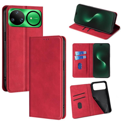 Red leather magnetic folio phone case with card slots and stand