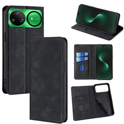 Black leather magnetic folio phone case with card slots and stand