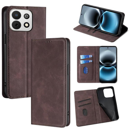 Dark brown leather magnetic folio phone case with card slots and stand