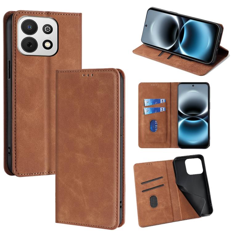 Light brown leather magnetic folio phone case with card slots and stand