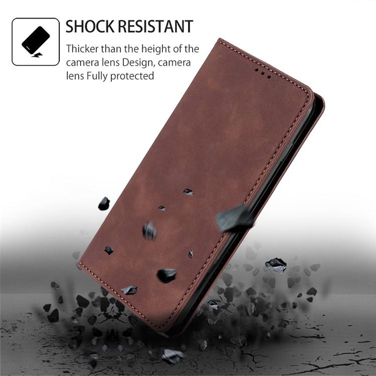 Dark brown leather magnetic phone case with full-cover protection design