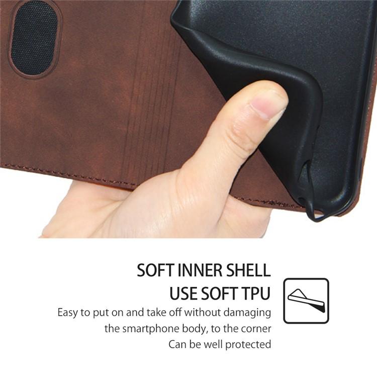 Brown leather magnetic wallet phone case with soft inner shell and TPU protection