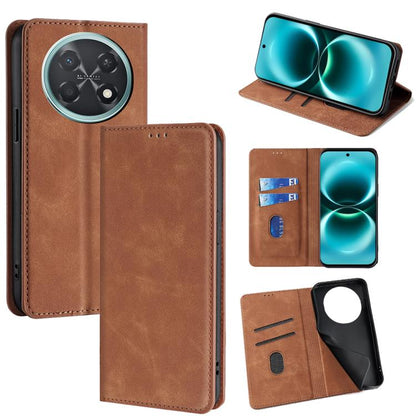 Light brown leather magnetic wallet phone case with circular camera cutout and stand cover