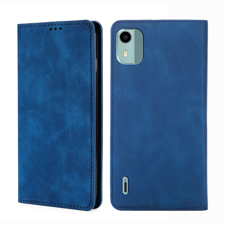 Blue magnetic leather phone case with flip cover and camera cutout