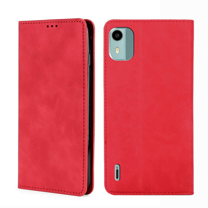 Red magnetic leather phone case with flip cover and camera cutout
