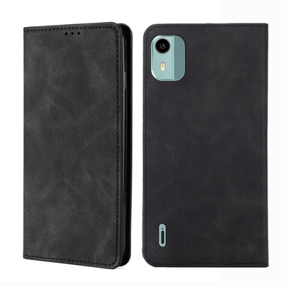 Black leather folio phone case with stitching and camera opening