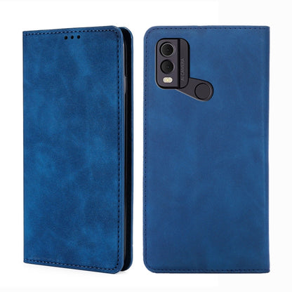 Blue magnetic leather phone case with flip cover and camera cutout
