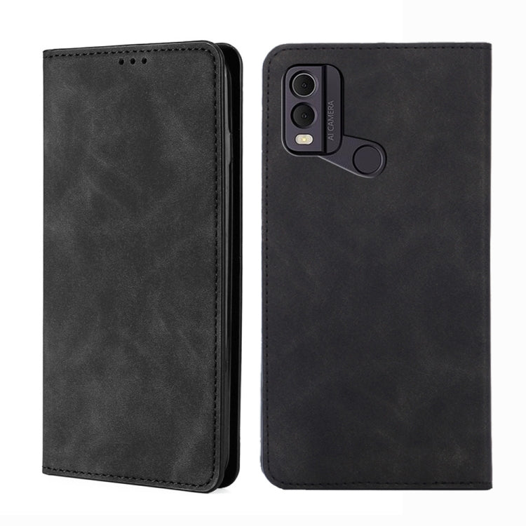 Black leather folio phone case with camera cutout and side button opening