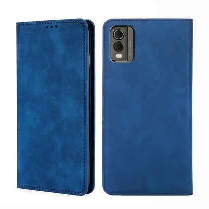 Blue magnetic leather phone case with flip cover and camera opening