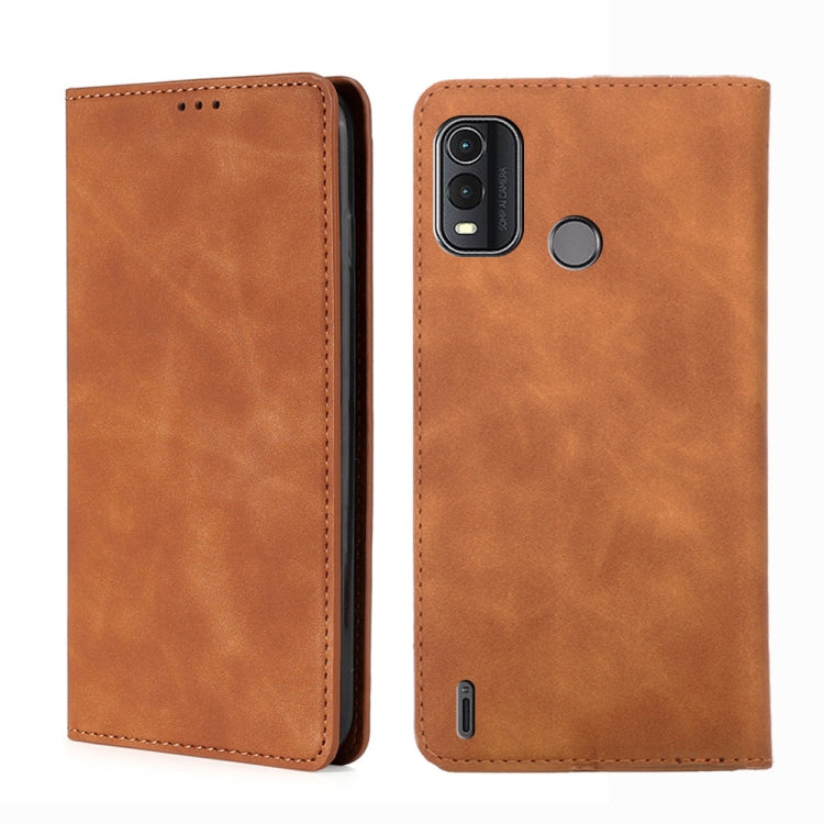 Tan leather phone case with front speaker cutout and rear camera opening with button cover