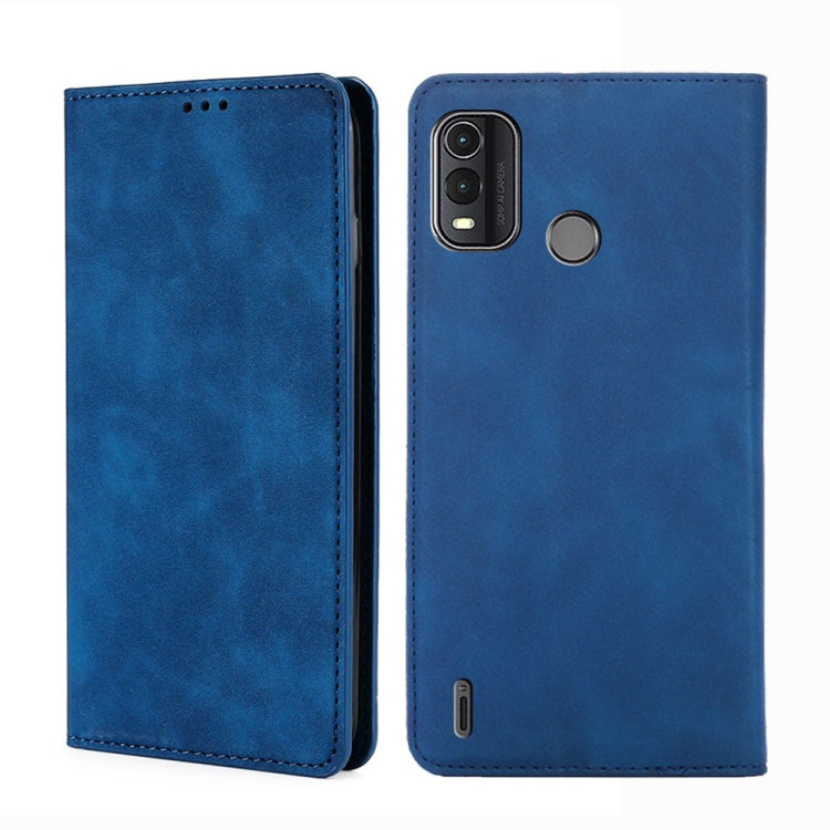 Blue magnetic leather phone case with flip cover and magnetic ring
