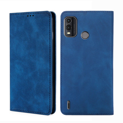 Blue magnetic leather phone case with flip cover and magnetic ring