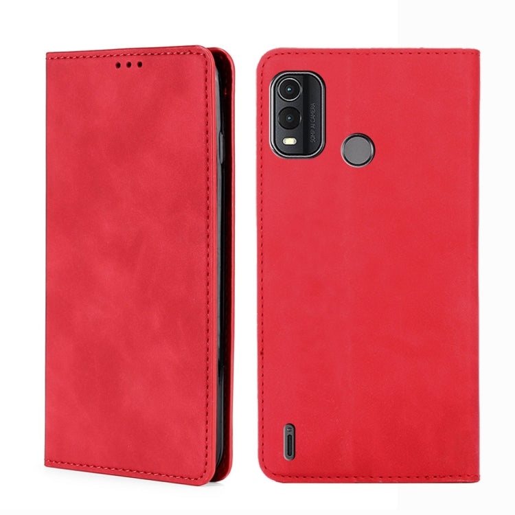 Red leather folio phone case with camera cutout and side port opening