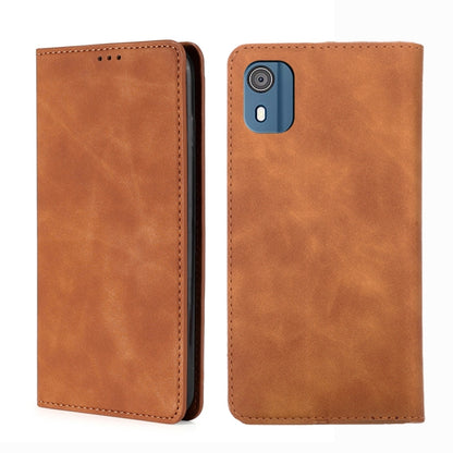 Tan leather folio phone case with stitching and camera cutout