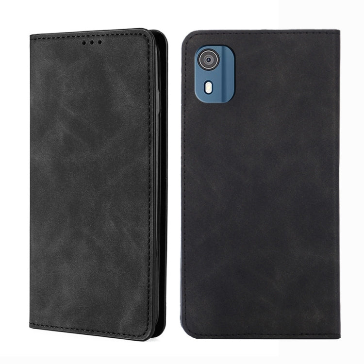 Black magnetic leather wallet phone case with camera opening and stitched folio cover