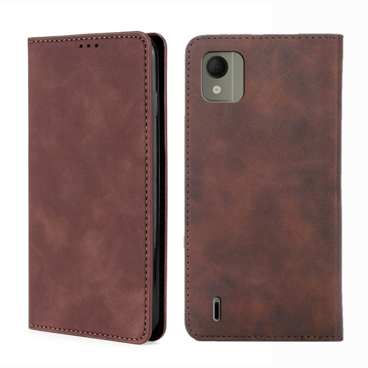 Dark brown magnetic leather phone case with flip cover and camera cutout