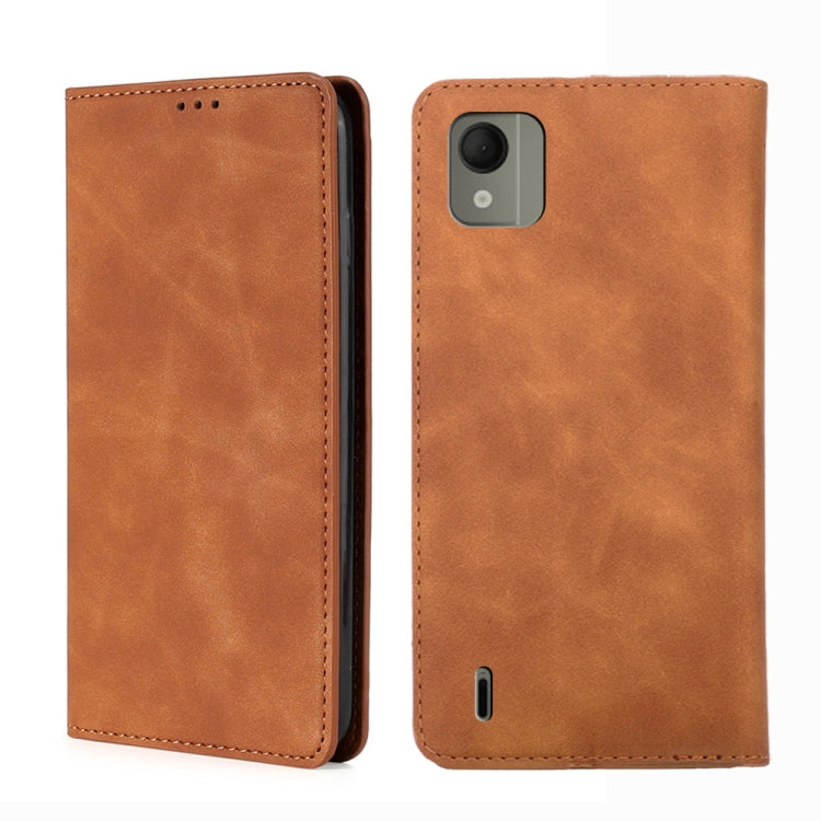 Light brown magnetic leather phone case with flip cover and camera cutout