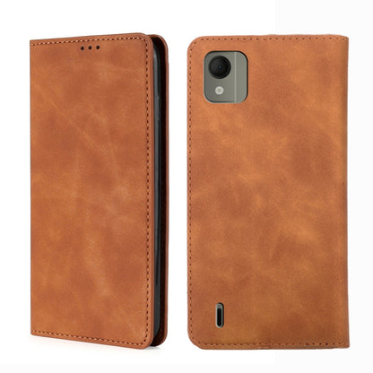 Light brown magnetic leather phone case with flip cover and camera cutout