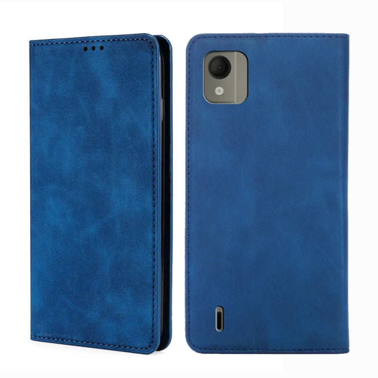 Blue magnetic leather phone case with flip cover and camera opening