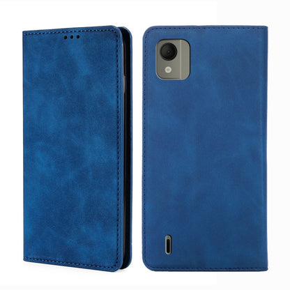 Blue magnetic leather phone case with flip cover and camera opening