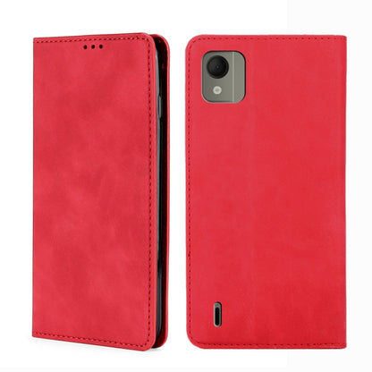 Red magnetic leather phone case with flip cover and camera cutout
