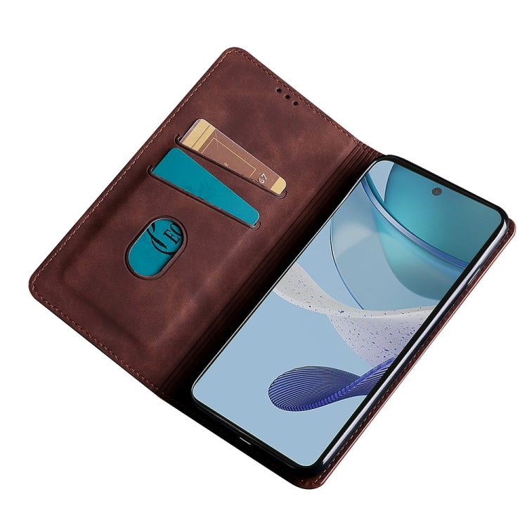 Dark brown magnetic leather phone wallet case with card slots and side camera opening
