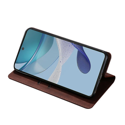 Dark brown magnetic leather folio phone case with front cover and viewing stand