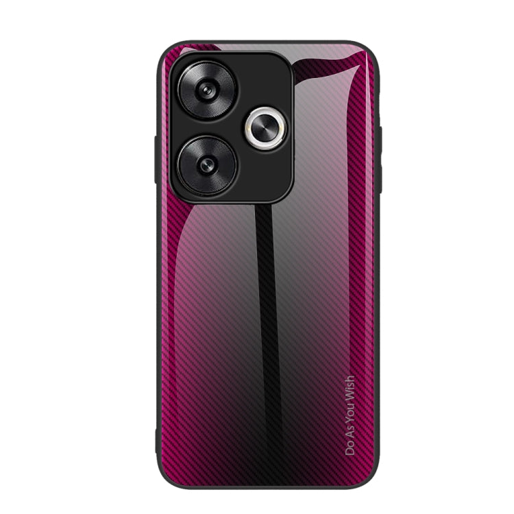 Rose red gradient TPU phone case with textured carbon fiber look and camera cutouts