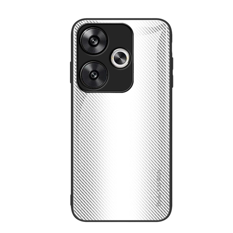 White gradient TPU phone case with textured carbon fiber look and camera cutouts