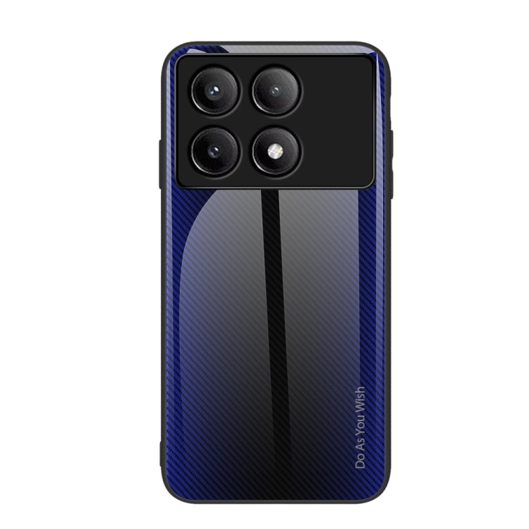 Dark blue gradient TPU phone case with textured carbon fiber look and four-camera cutout