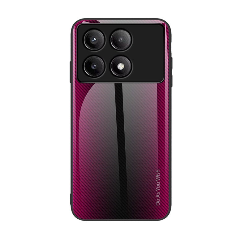 Rose red gradient TPU phone case with textured carbon fiber look and four-camera cutout