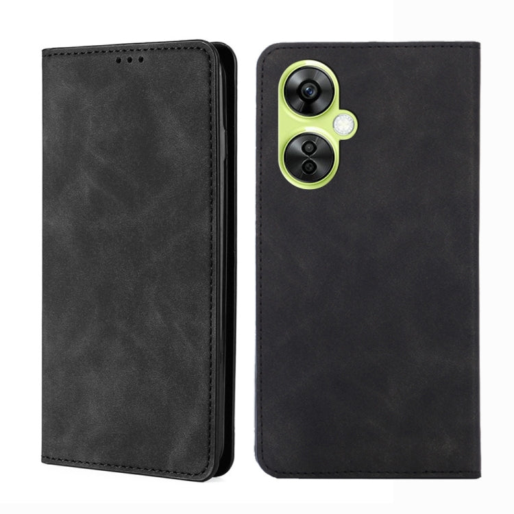 Black leather folio phone case with dual camera cutout and stitched edges