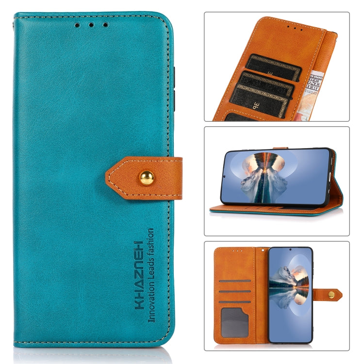 Blue cowhide-texture flip leather phone case with card slots and magnetic clasp