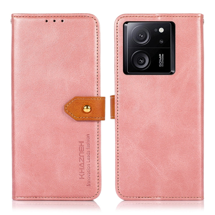Rose pink leather flip phone case with camera cutout and magnetic strap